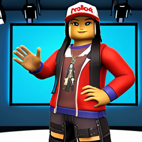 Home 11 A Roblox avatar wearing a mix of limited-edition event items and regular clothing, posing in front of a screenshot of the avatar shared on social media with event hashtags.